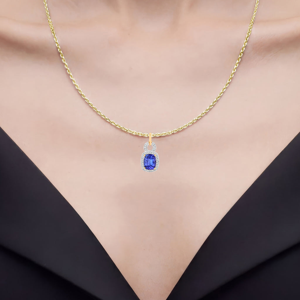 Tanzanite Pendant With Diamonds 2.2 Carats 14K Yellow Gold