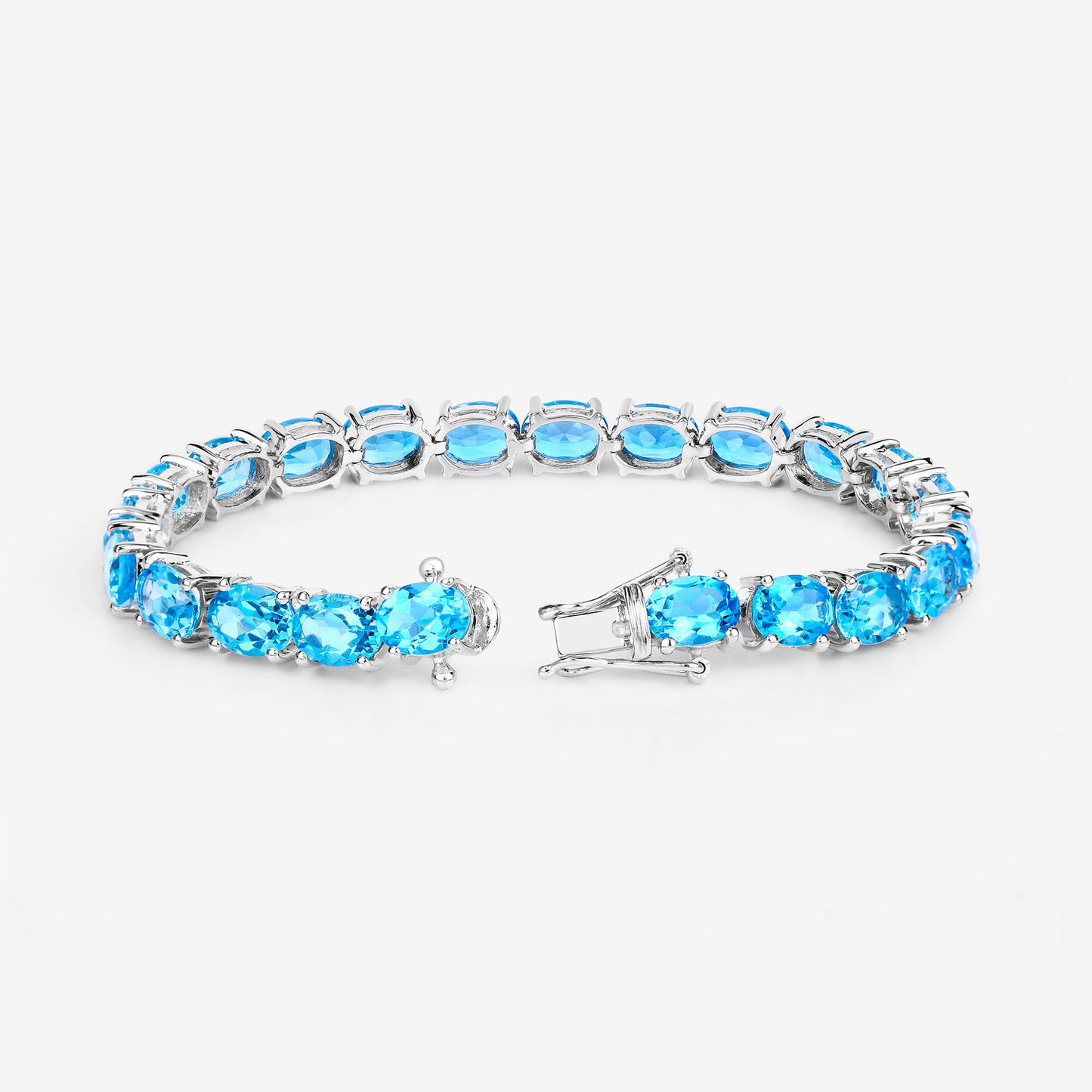 Swiss Blue Topaz Tennis Bracelet 35 Carats Rhodium Plated Sterling Silver