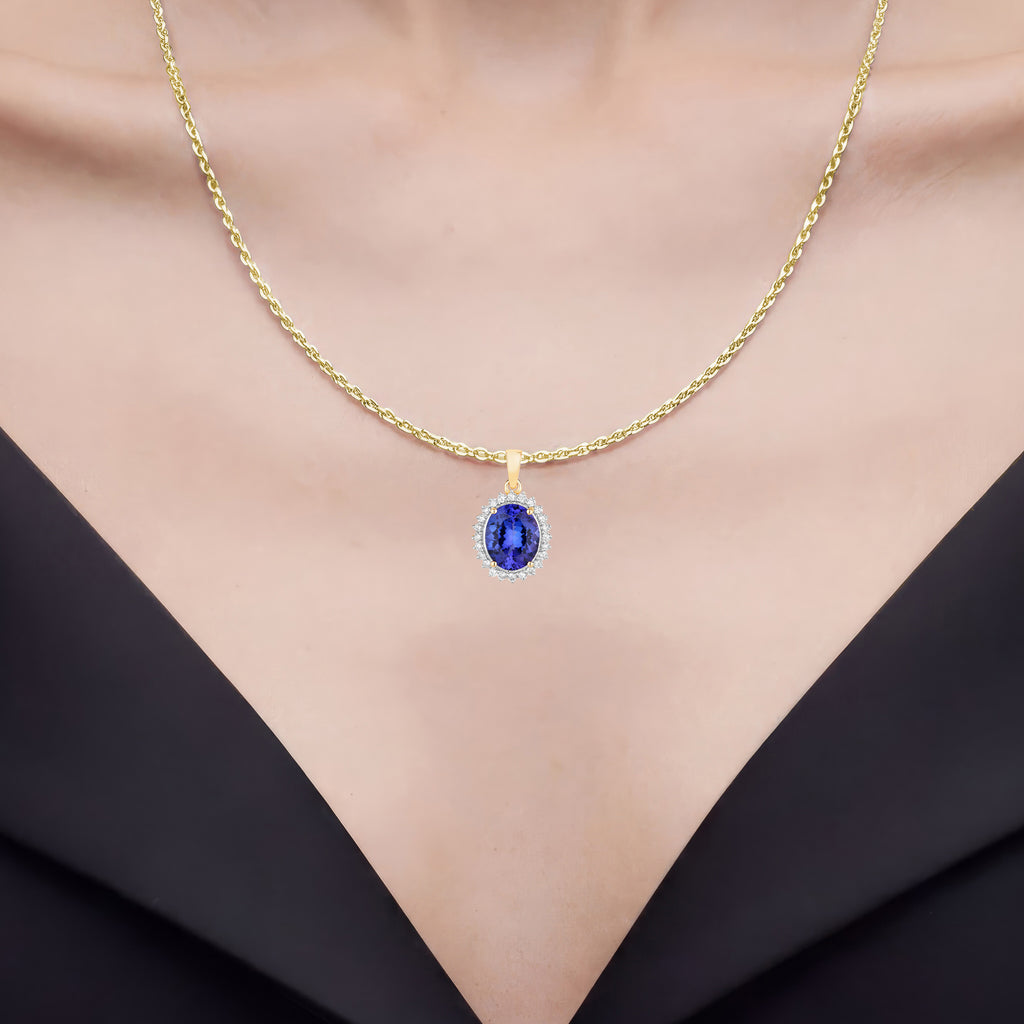 Tanzanite Pendant With Diamonds 4.64 Carats 14K Yellow Gold