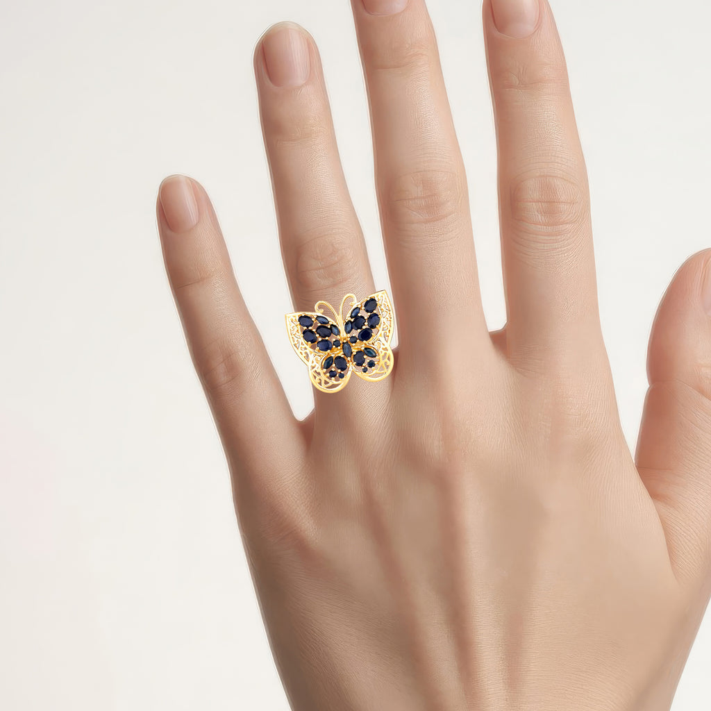 Blue Sapphire Ring 2.78 Carats Gold Plated Silver