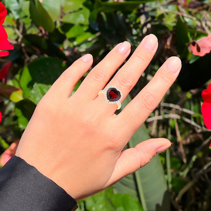 Garnet Ring With White Topaz 5.82 Carats Gold Plated Silver