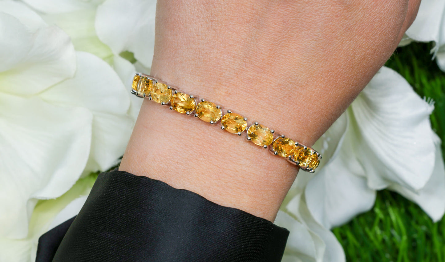 Natural Citrine Tennis Bracelet 22 Carats Sterling Silver