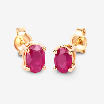 Natural Ruby Stud Earrings 1.02 Carats 10K Yellow Gold
