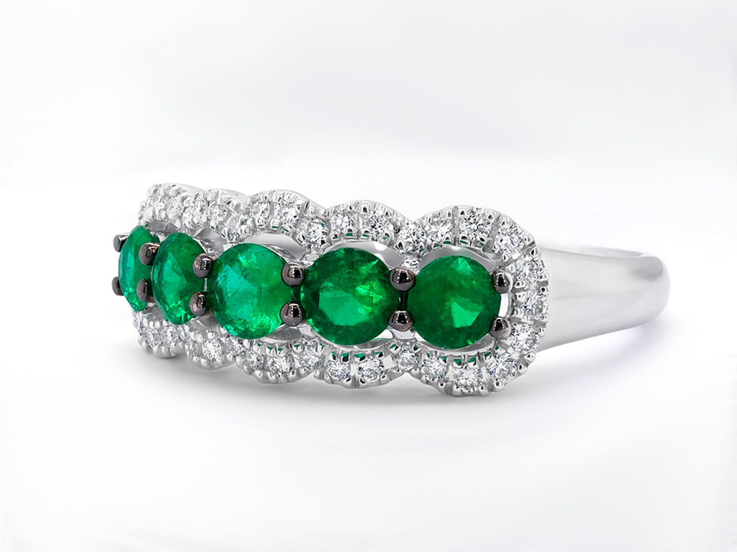 Five Stone Emerald Ring Diamond Setting 18K White Gold