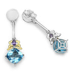 Blue Topaz Earrings With Amethyst 5.51 Carats Sterling Silver