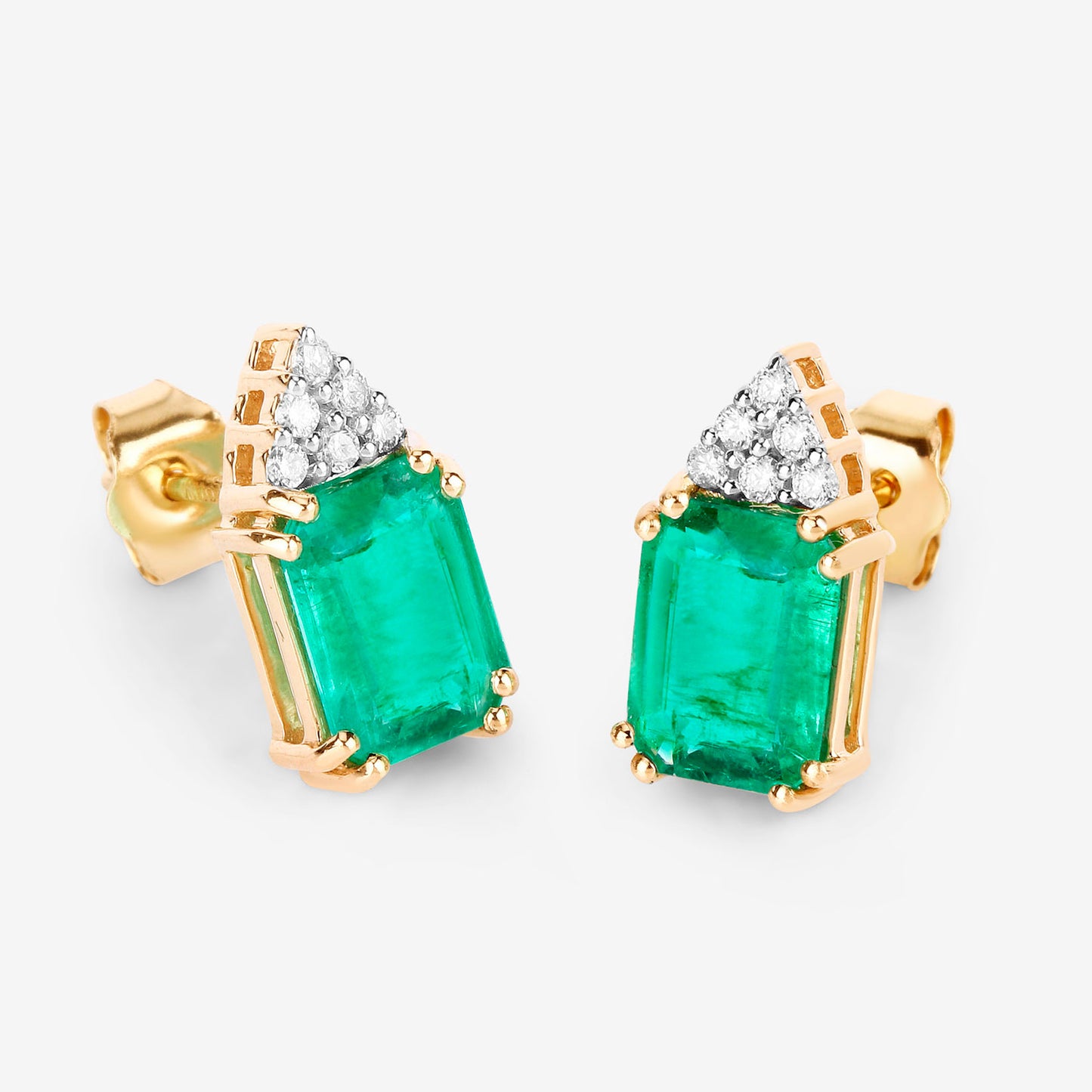 Natural Emerald Earrings With Diamonds 2.84 Carats 14K Yellow Gold