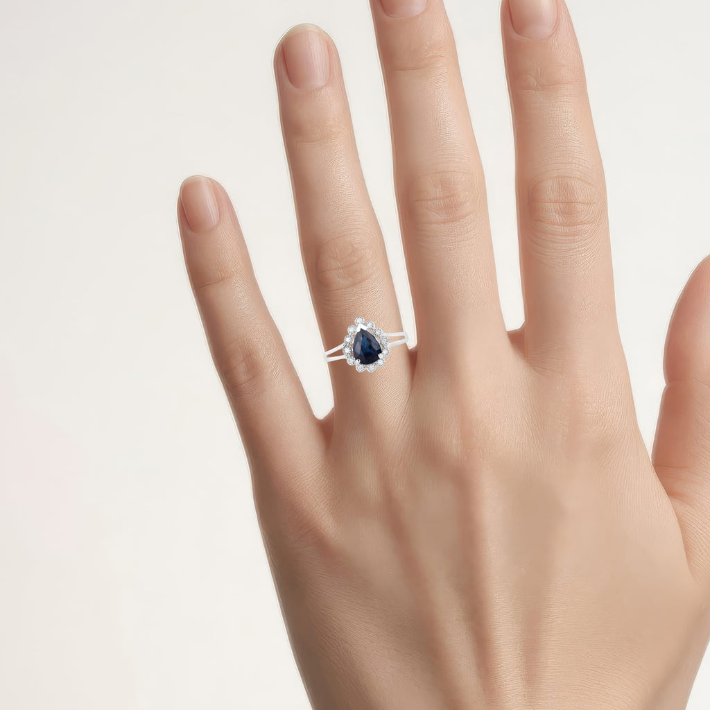 Blue Sapphire Ring With Diamonds 1.42 Carats 14K White Gold