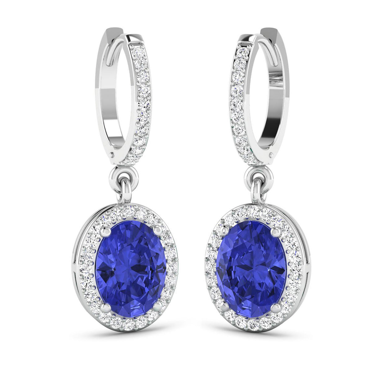 Tanzanite Earrings With Diamonds 2.46 Carats 14K White Gold