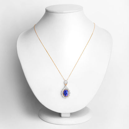 Tanzanite Pendant Necklace Diamonds 4.38 Carats 14K Yellow Gold