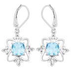 Swiss Blue Topaz Dangle Earrings 5.3 Carats Rhodium Plated Silver