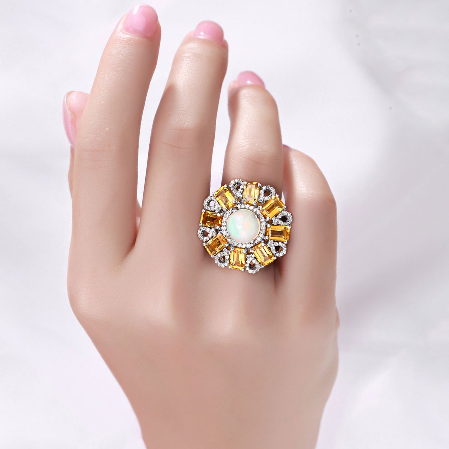 Opal Ring With Citrine 7.14 Carats Sterling Silver