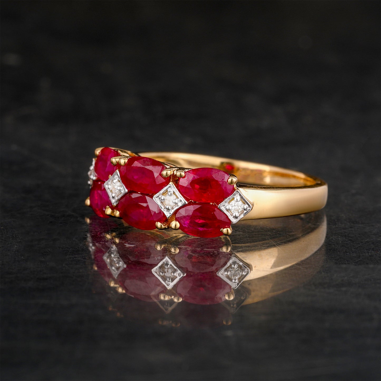 Natural Burma Ruby Ring With Diamonds 1.66 Carats 9K Yellow Gold