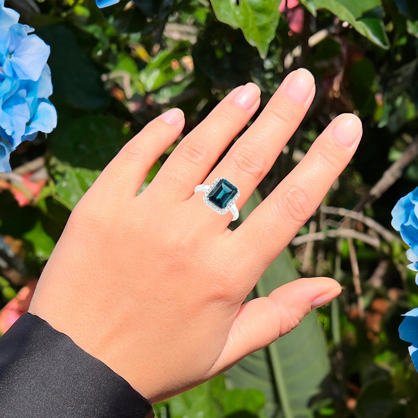 London Blue Topaz Ring Diamond Halo 3.89 Carats