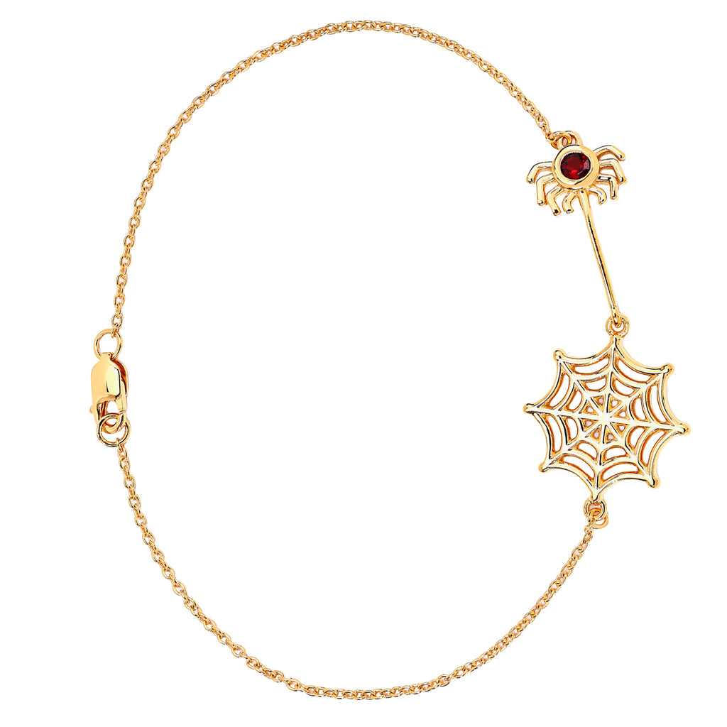 Garnet Spider Bracelet 0.1 Carats Gold Plated Silver