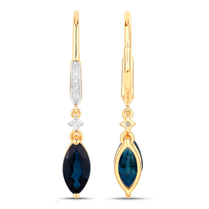 Blue Sapphire Earrings Diamonds 2.7 Carats 14K Yellow Gold