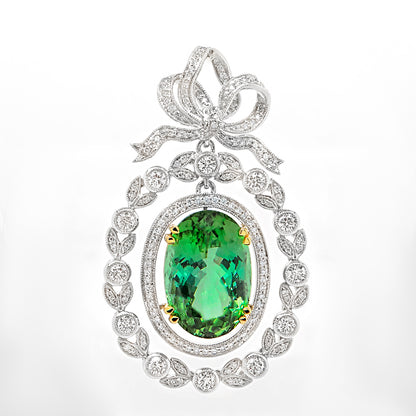 GRS Certified Natural Unheated Green Tourmaline Pendant Diamonds 12 Carats 18K