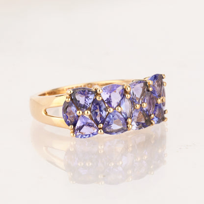 Natural Tanzanite Cluster Ring 2.54 Carats 9K Yellow Gold