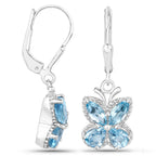 Swiss Blue Topaz Butterfly Earrings 2.68 Carats Sterling Silver