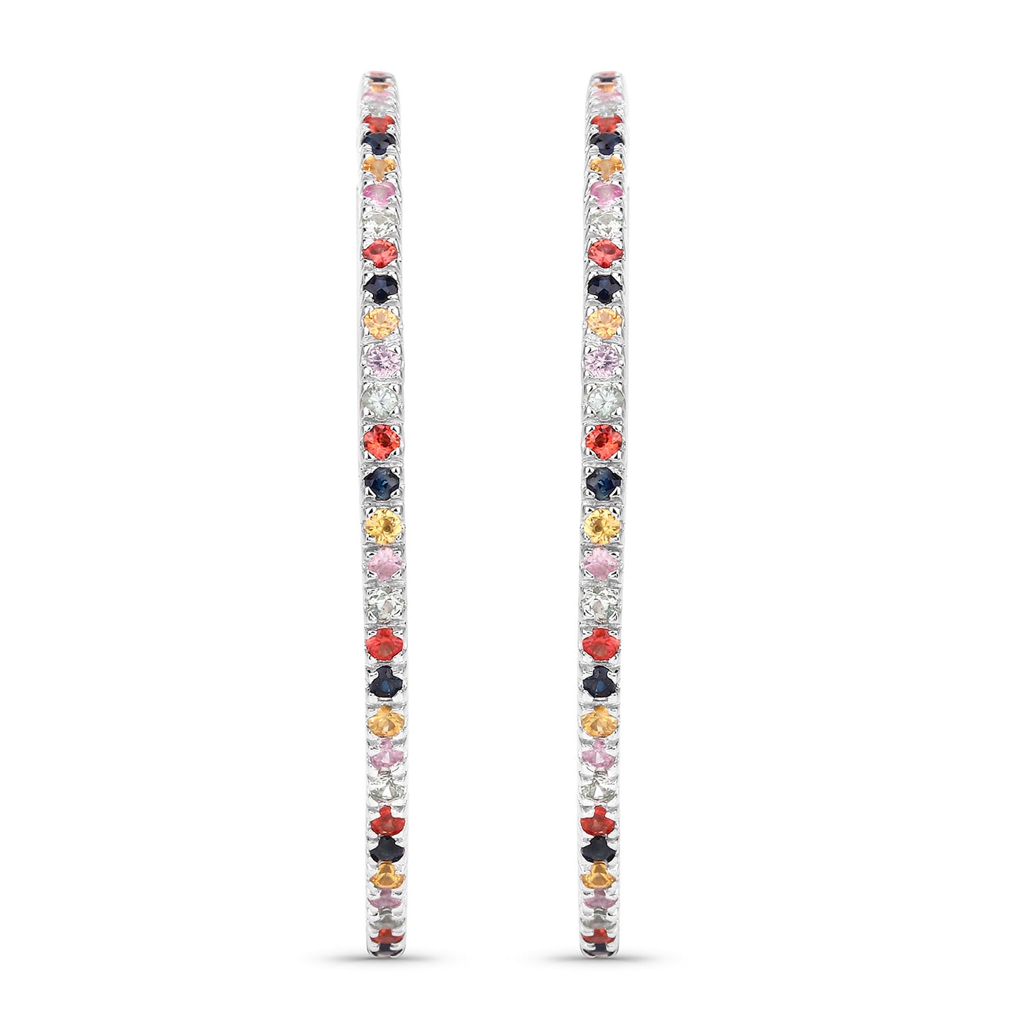 Natural Multicolor Sapphire Hoop Earrings 2.16 Carats Sterling Silver