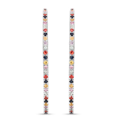 Natural Multicolor Sapphire Hoop Earrings 2.16 Carats Sterling Silver