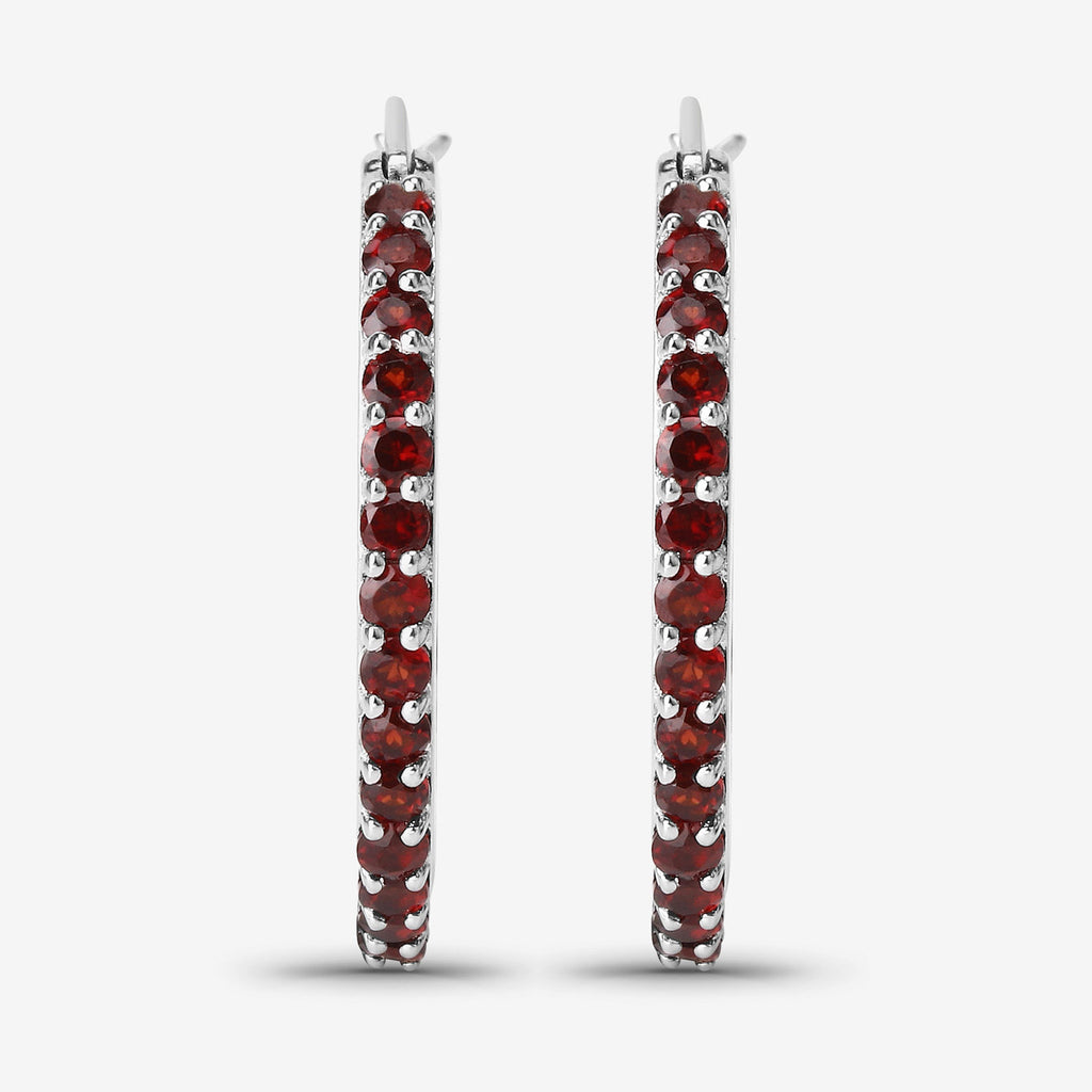 Garnet Hoop Earrings 1.9 Carats Sterling Silver