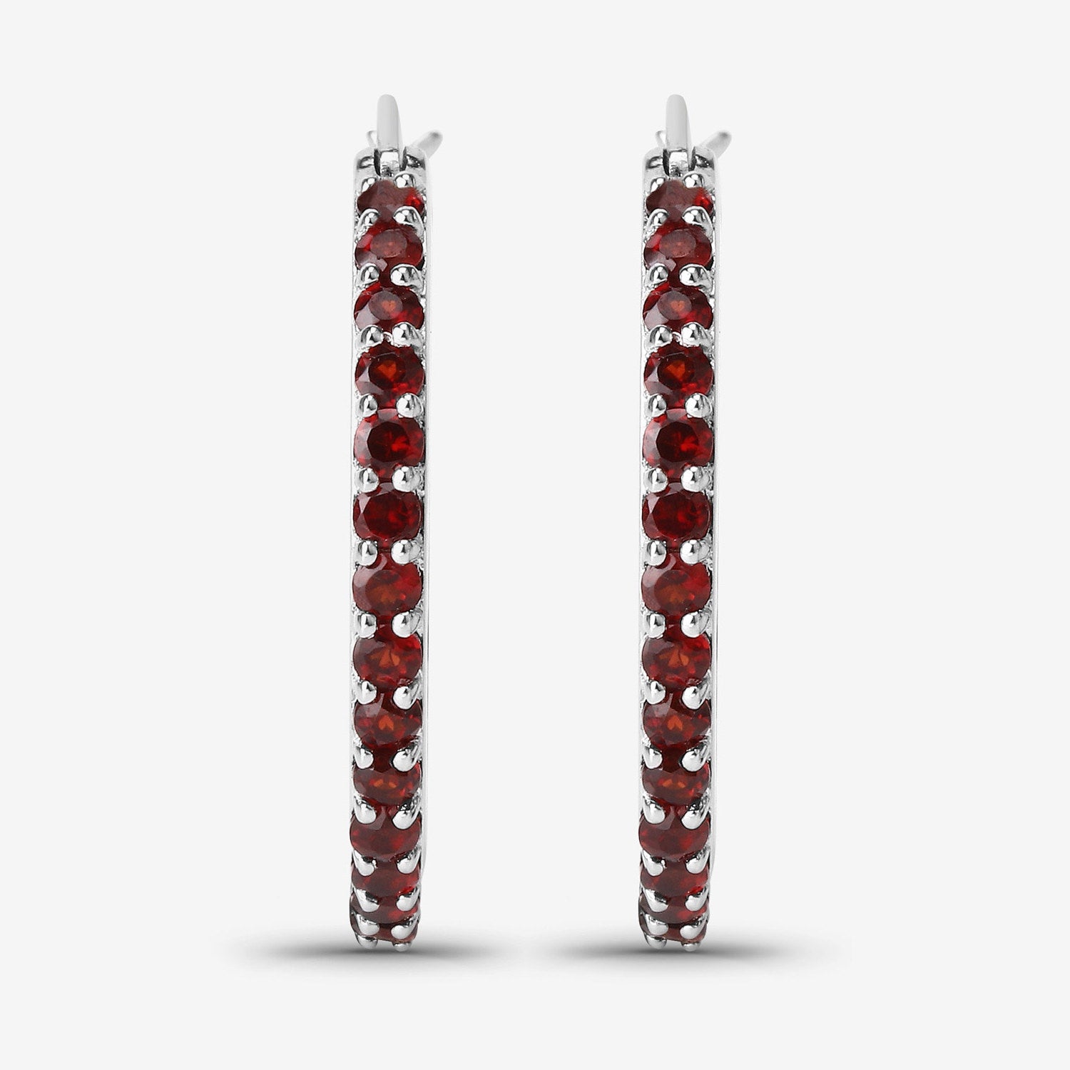 Garnet Hoop Earrings 1.9 Carats Sterling Silver