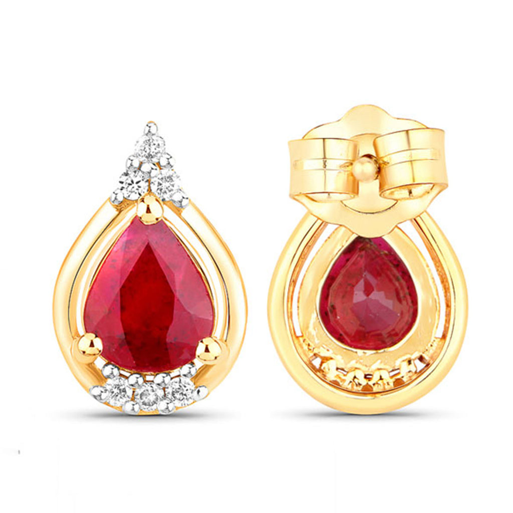 Ruby Stud Earrings With Diamonds 1.32 Carats 14K Yellow Gold