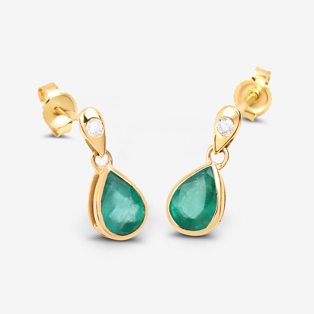 Zambian Emerald Earrings With Diamonds 1.32 Carats 10K Yellow Gold