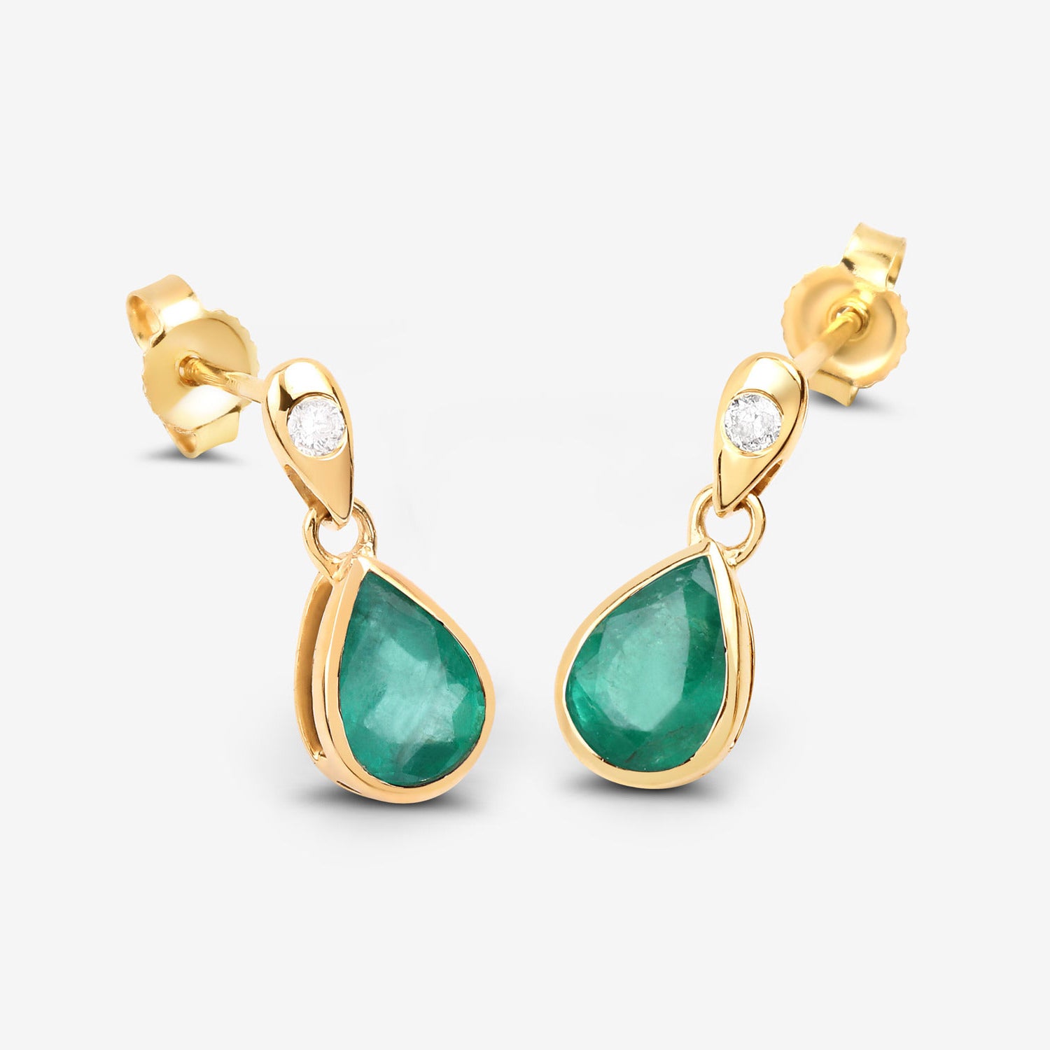Zambian Emerald Earrings With Diamonds 1.32 Carats 10K Yellow Gold
