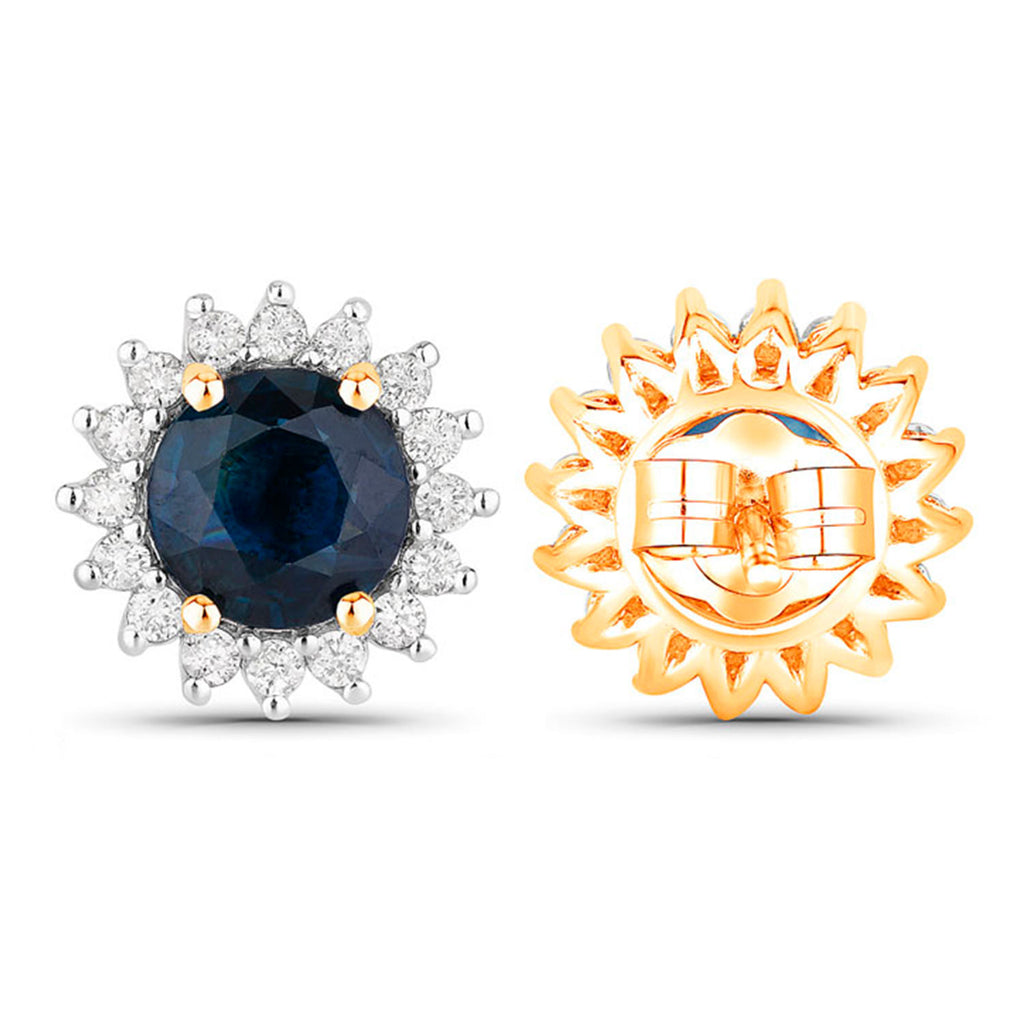 Blue Sapphire Halo Earrings Diamonds 2.3 Carats 14K Yellow Gold