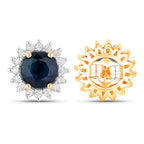 Blue Sapphire Halo Earrings Diamonds 2.3 Carats 14K Yellow Gold