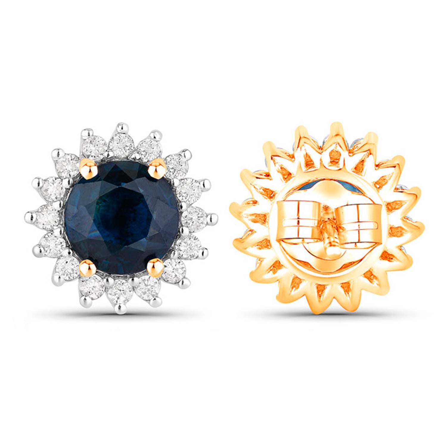 Blue Sapphire Halo Earrings Diamonds 2.3 Carats 14K Yellow Gold
