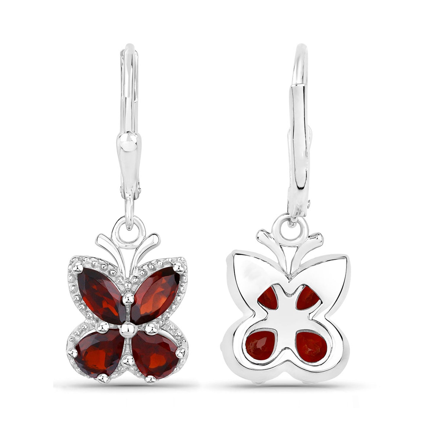 Garnet Butterfly Earrings 2.58 Carats Sterling Silver