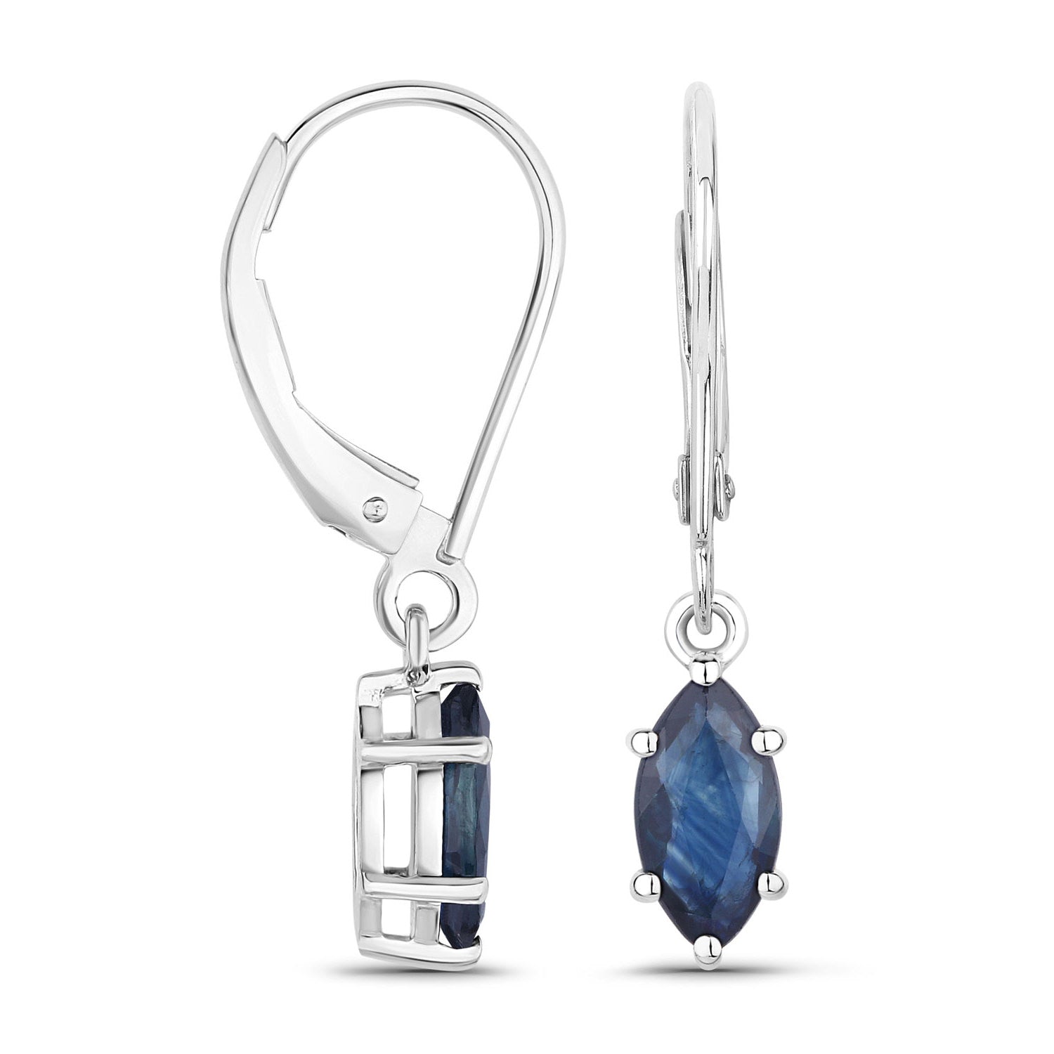 Blue Sapphire Earrings 1.18 Carats 10K White Gold