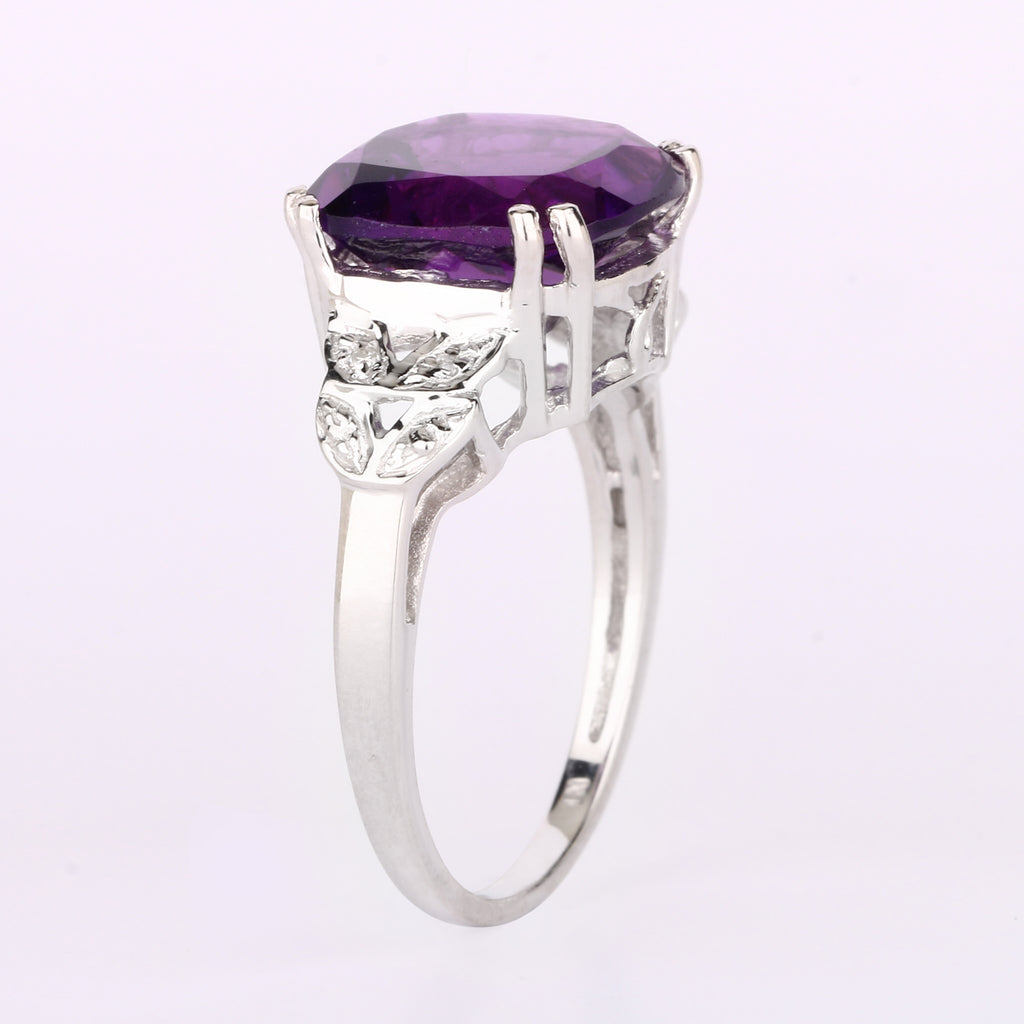 African Amethyst Ring With Diamonds 5.87 Carats Sterling Silver