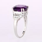 African Amethyst Ring With Diamonds 5.87 Carats Sterling Silver