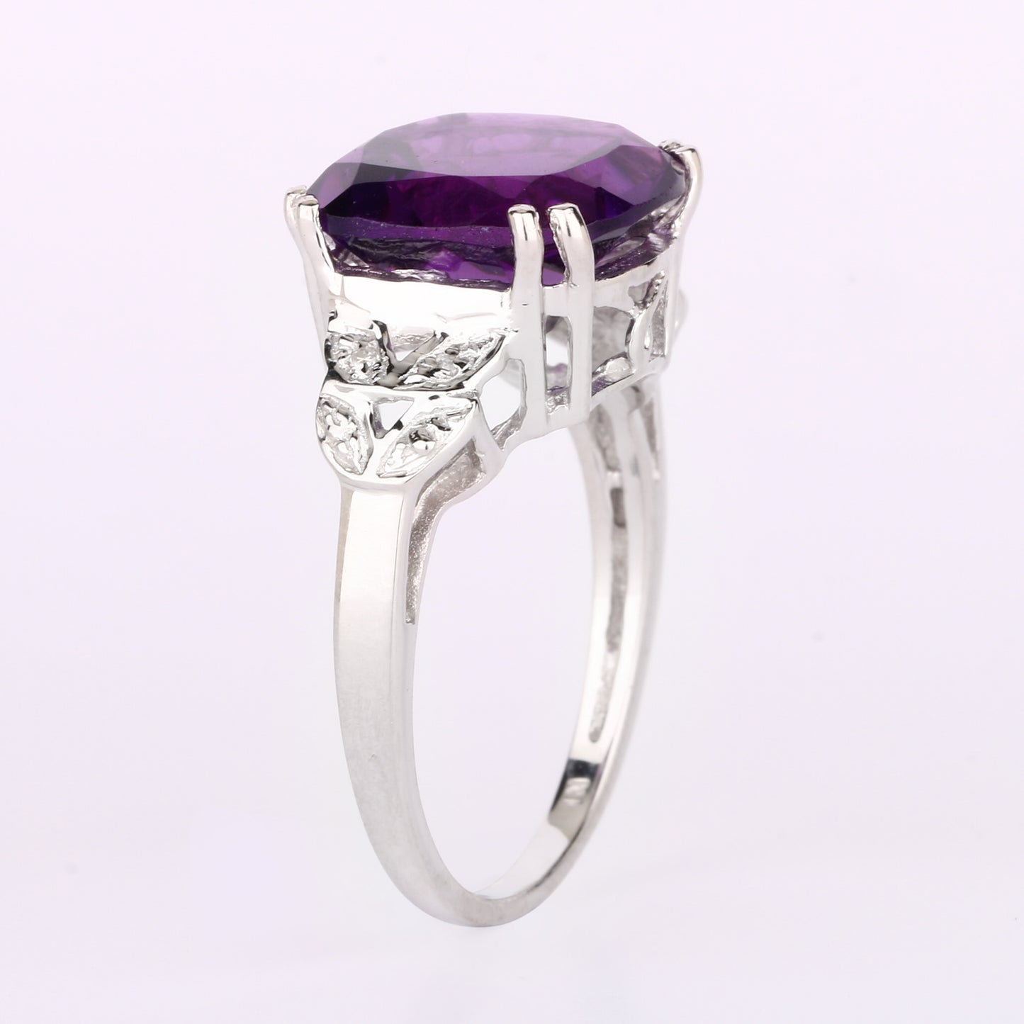 African Amethyst Ring With Diamonds 5.87 Carats Sterling Silver