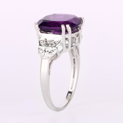 African Amethyst Ring With Diamonds 5.87 Carats Sterling Silver