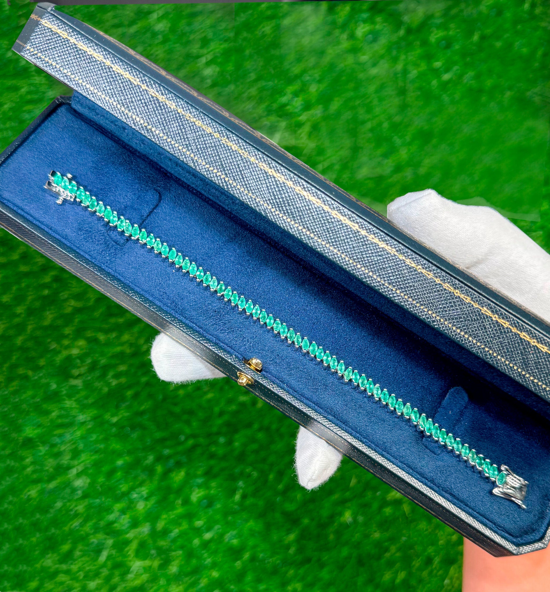 Emerald Bracelet Marquise Cut 6.8 Carats Sterling Silver