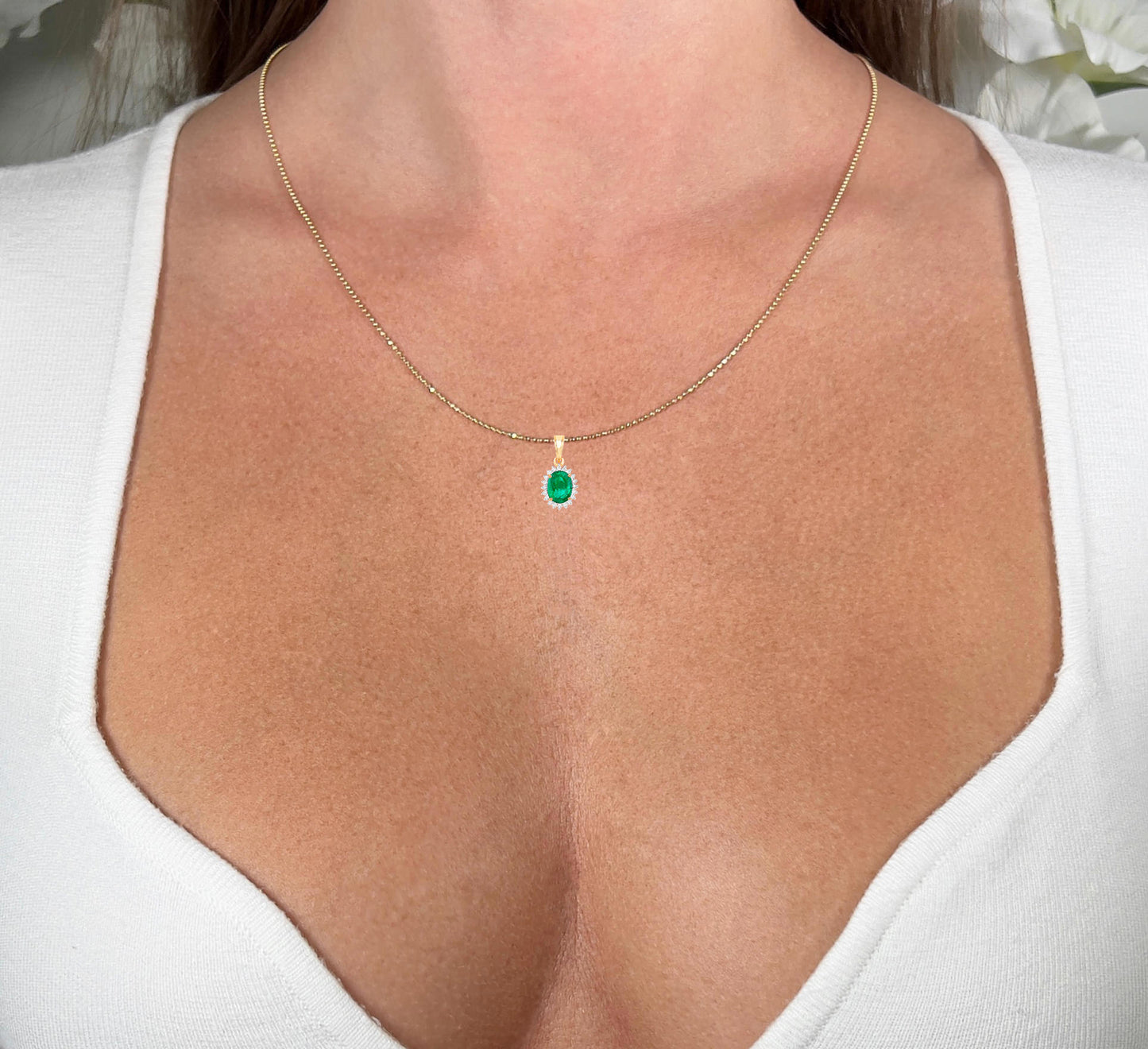 Zambian Emerald Pendant Necklace Diamonds 1.35 Carats 10K Yellow Gold