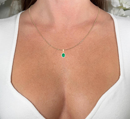 Zambian Emerald Pendant Necklace Diamonds 1.35 Carats 10K Yellow Gold