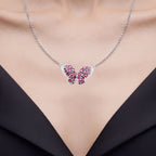 Rhodolite Garnet Butterfly Pendant With White Topaz 4.06 Carats Sterling Silver