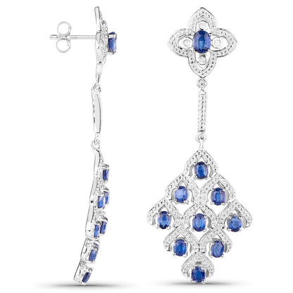Kyanite Chandelier Earrings With White Topaz 5.6 Carats Rhodium Plated Silver