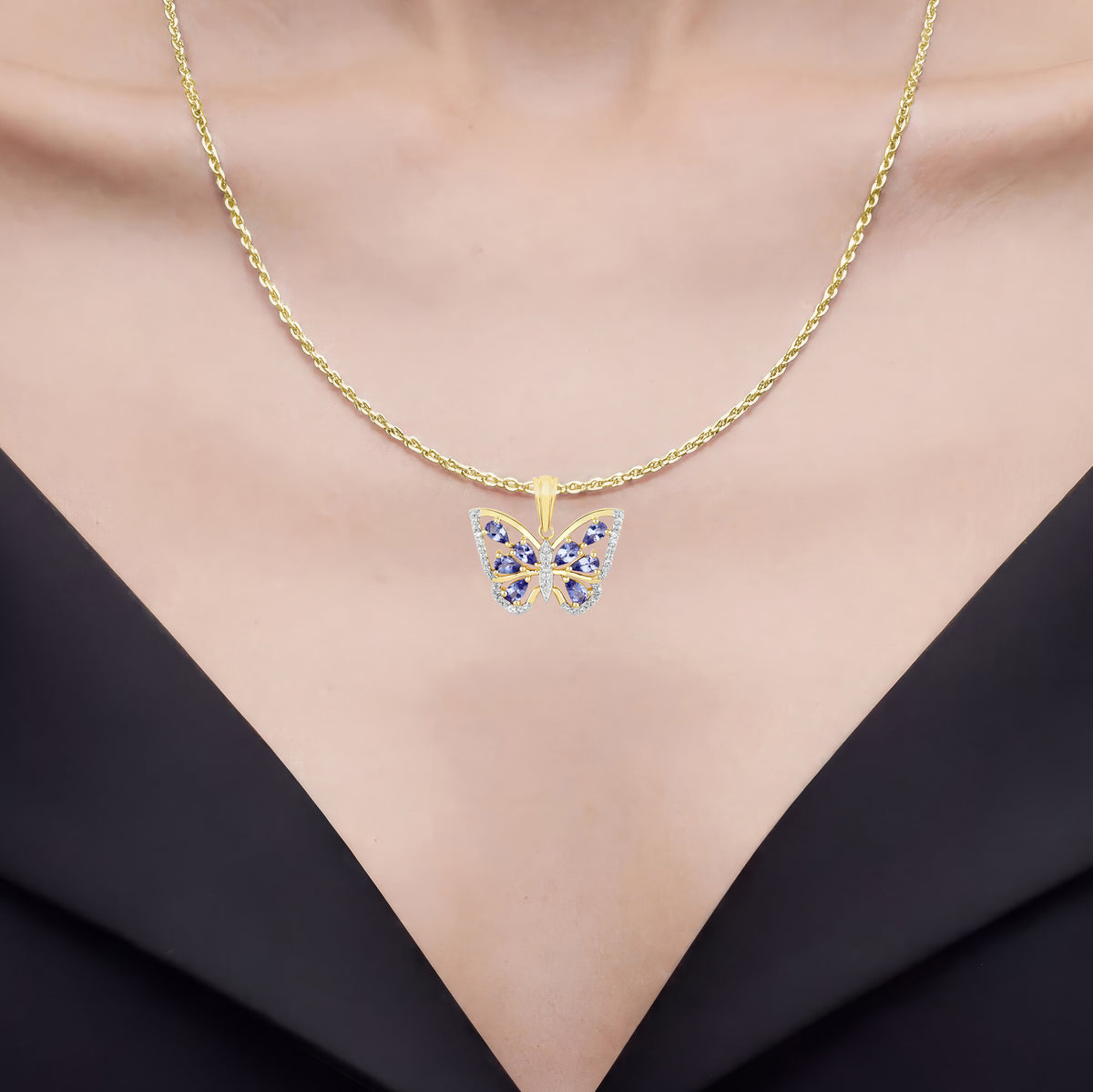 Tanzanite Butterfly Pendant With White Zircon 1.71 Carats Sterling Silver