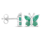 Emerald Butterfly Stud Earrings 0.84 Carats Sterling Silver