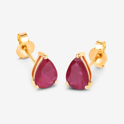 Ruby Stud Earrings 1.59 Carats 10K Yellow Gold