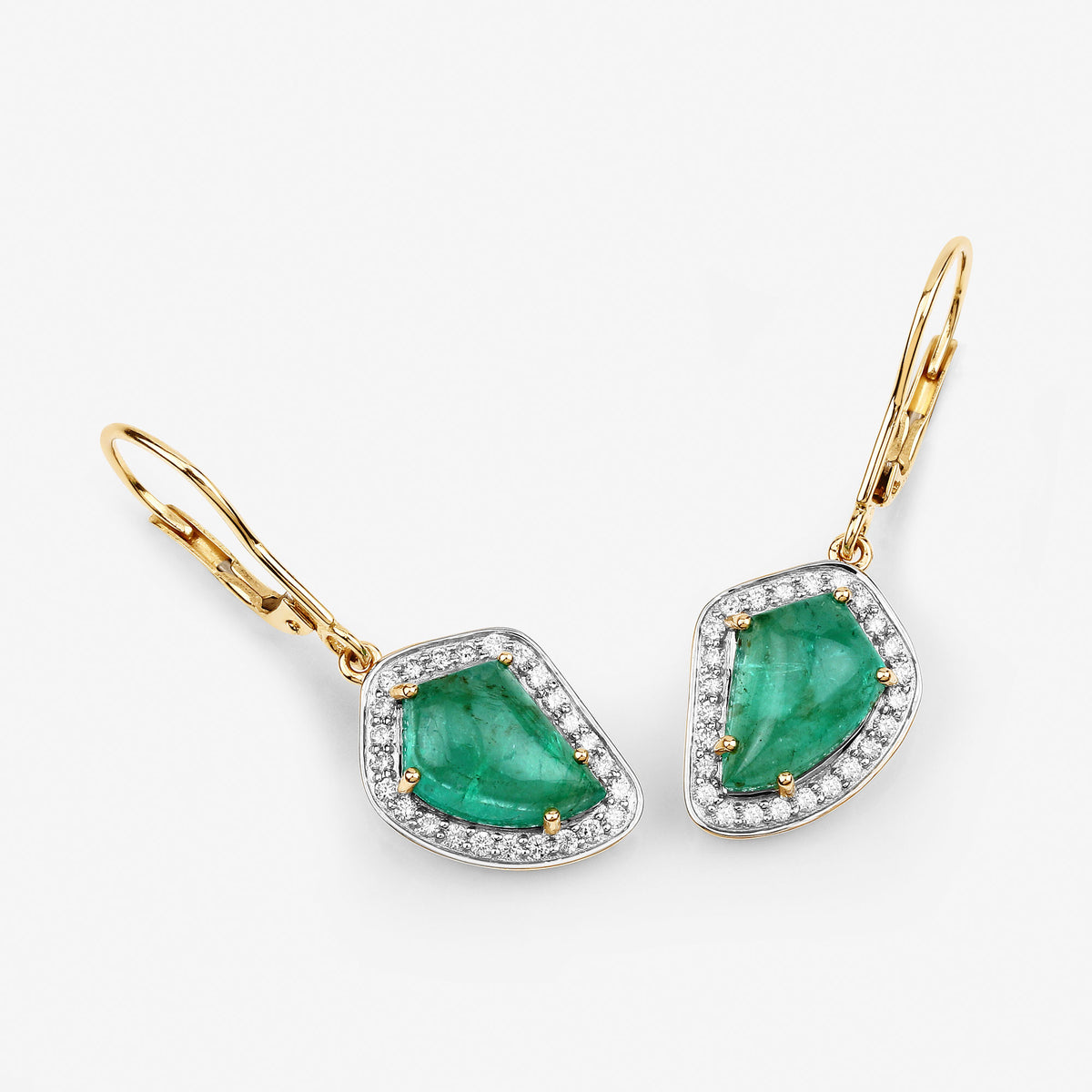 Colombian Emerald Earrings With Diamonds 6.36 Carats 14K Yellow Gold