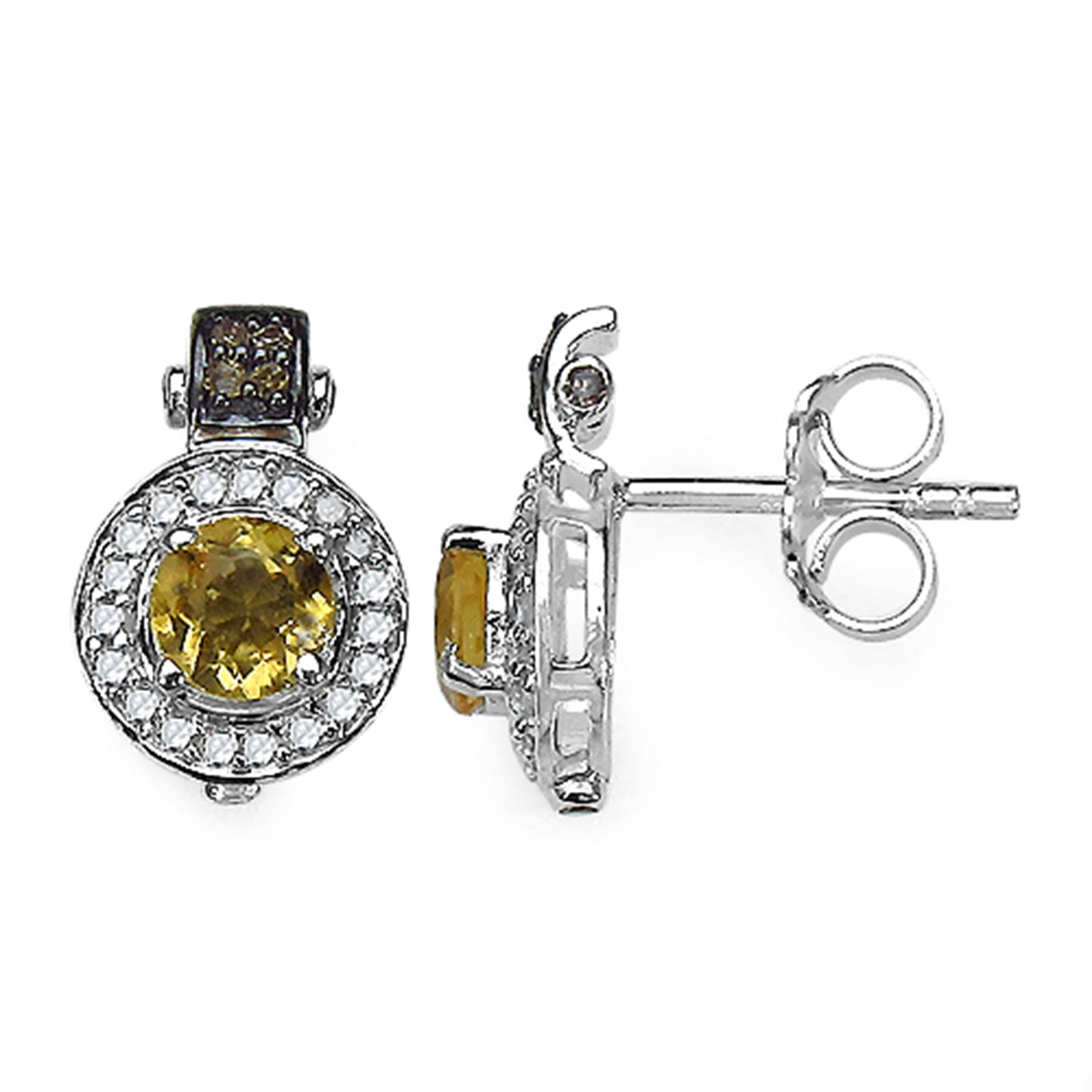 Citrine Earrings With Diamonds 1.14 Carats Sterling Silver