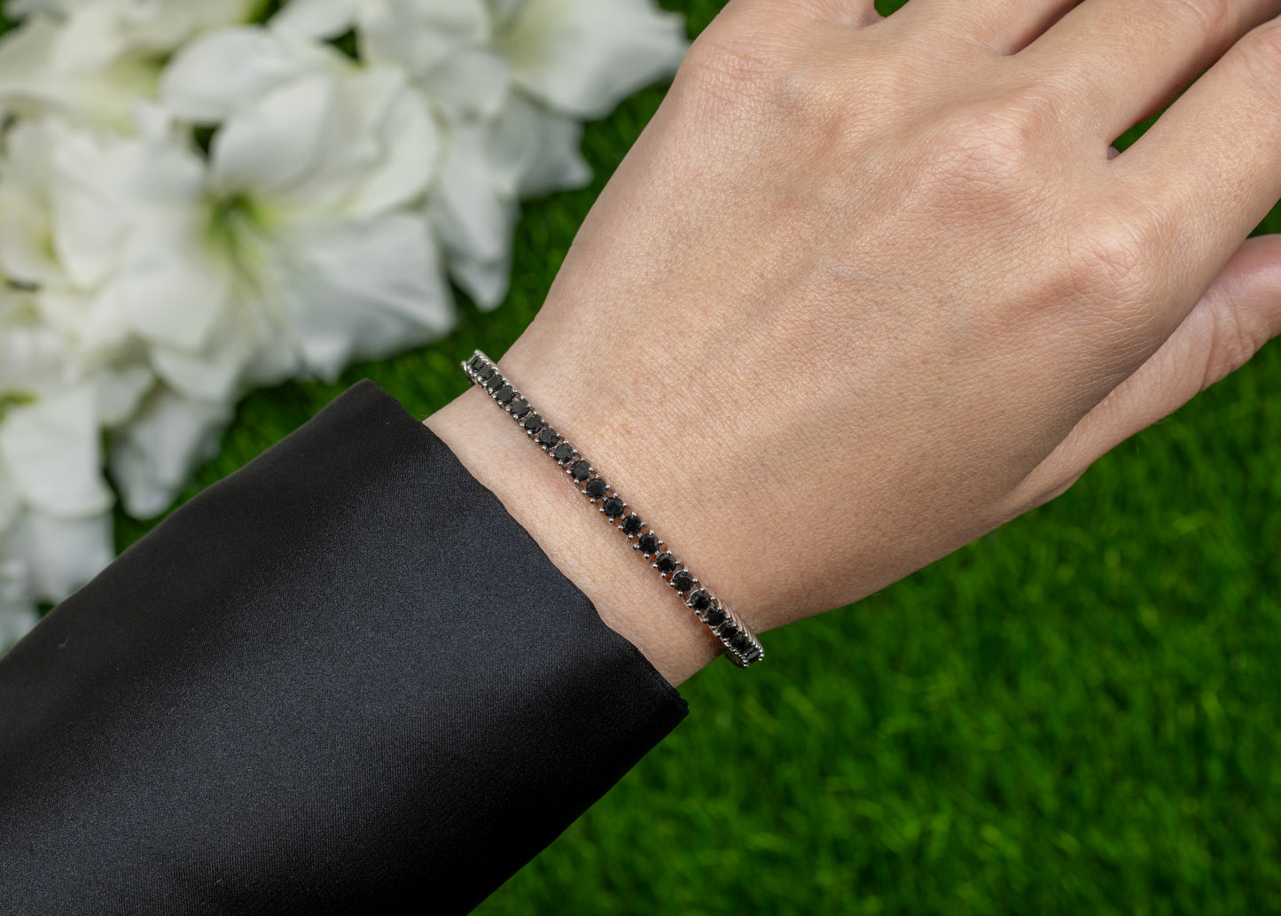 Black Diamond Tennis Bracelet 5.40 Carats 18K White Gold Plated Sterling Silver