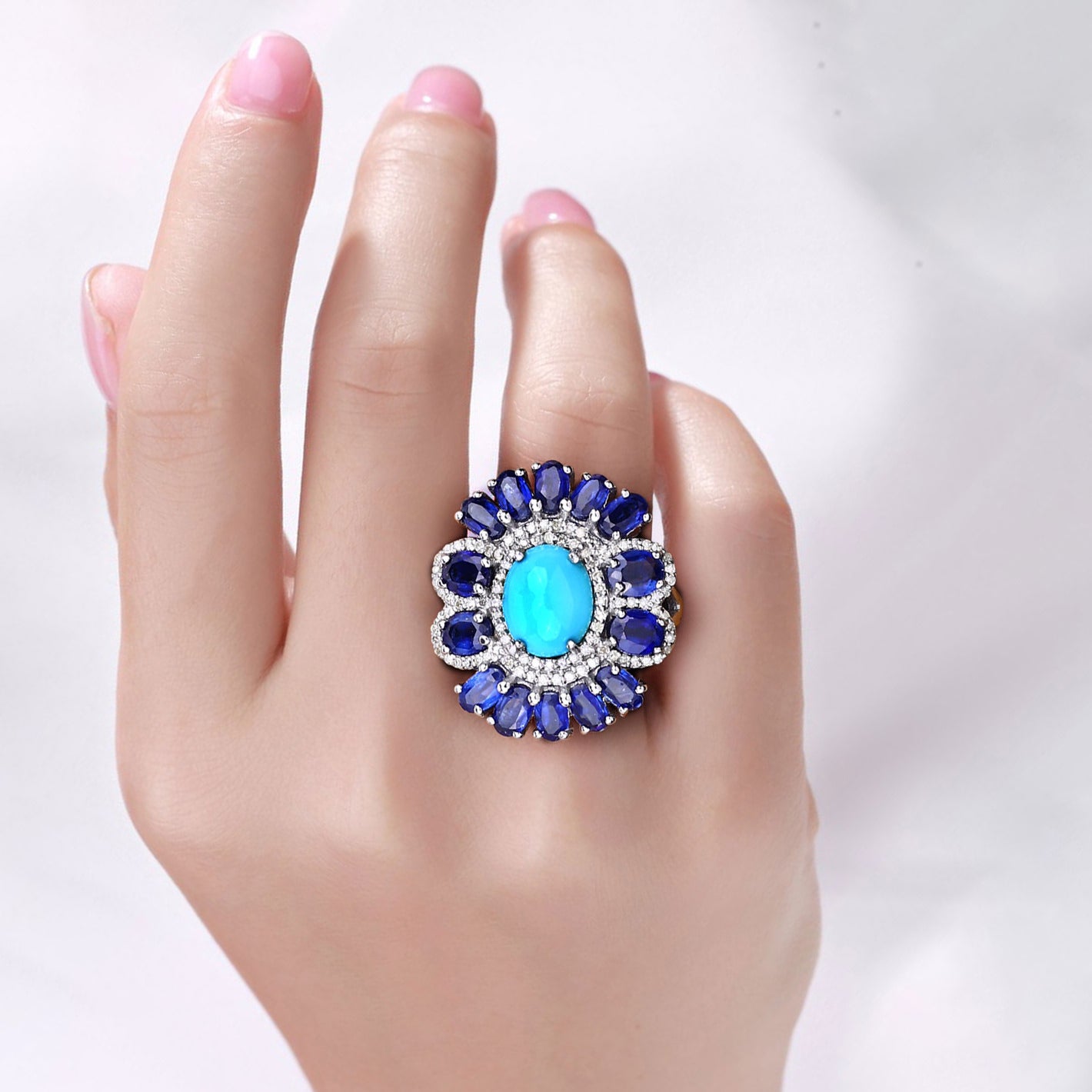 Turquoise Ring With Kyanite 9.58 Carats Sterling Silver